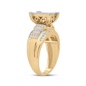10kt Yellow Gold Round Diamond Cluster Bridal Wedding Engagement Ring 1 Ctw