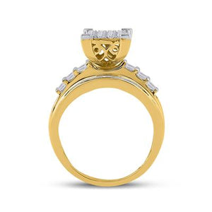 10kt Yellow Gold Round Diamond Cluster Bridal Wedding Engagement Ring 1 Ctw
