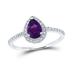 10kt White Gold Womens Pear Lab-Created Amethyst Solitaire Ring 3/4 Cttw