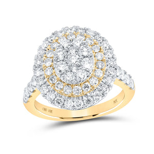 10kt Yellow Gold Womens Round Diamond Cluster Ring 1-7/8 Cttw