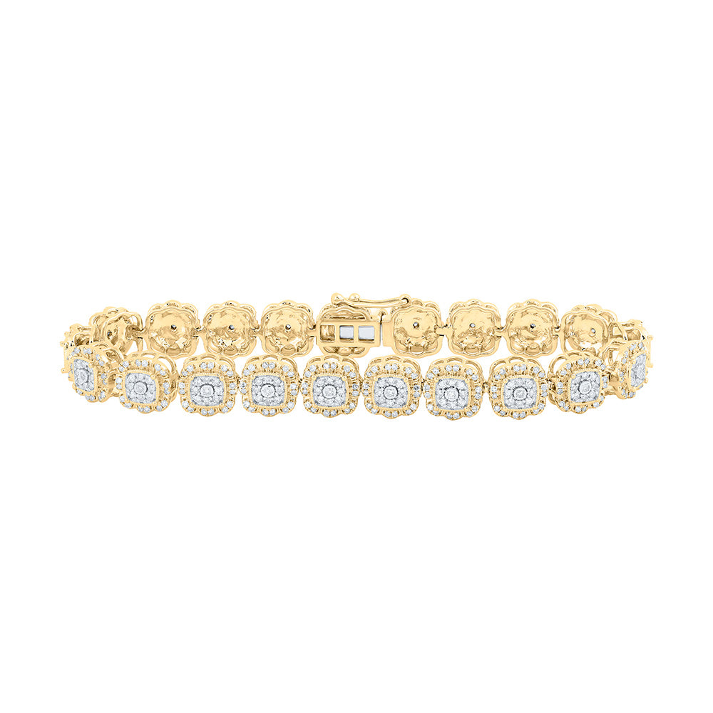 10kt Yellow Gold Womens Round Diamond Square Link Fashion Bracelet 2-3/8 Cttw