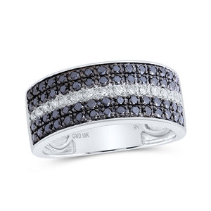10kt White Gold Mens Round Black Color Treated Diamond Band Ring 1 Cttw