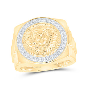10kt Yellow Gold Mens Round Diamond Lion Face Circle Ring 1/2 Cttw