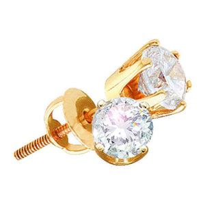 14kt Yellow Gold Womens Round Diamond Solitaire Earrings 2 Cttw