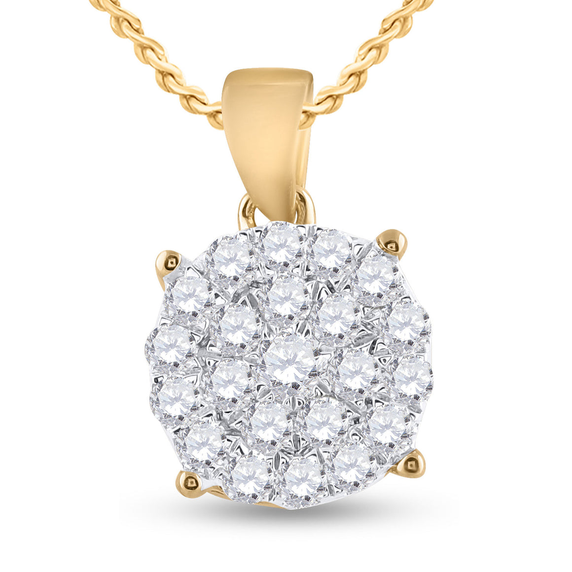 10kt Yellow Gold Womens Round Diamond Cluster Pendant 3/4 Cttw