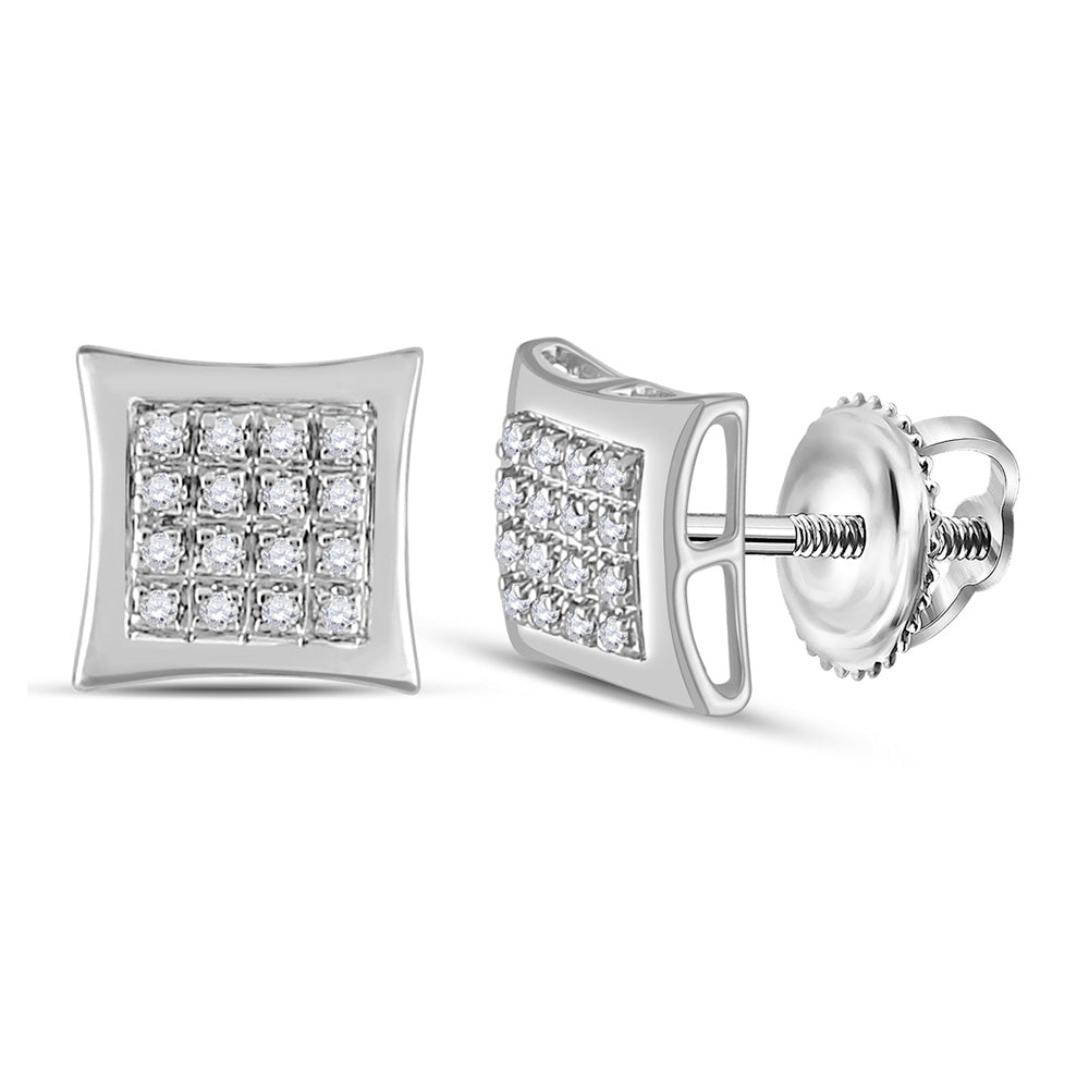10kt White Gold Mens Round Diamond Kite Square Earrings 1/12 Cttw