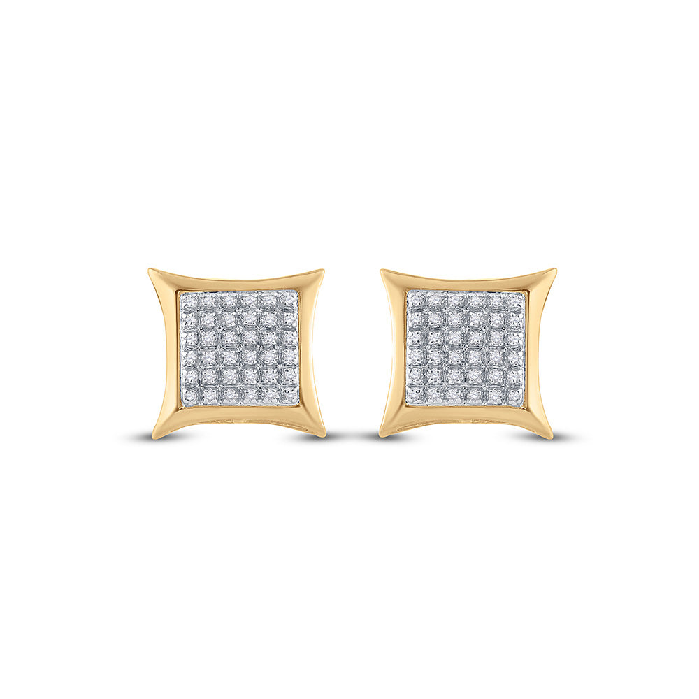 10kt Yellow Gold Mens Round Diamond Kite Square Earrings 1/5 Cttw