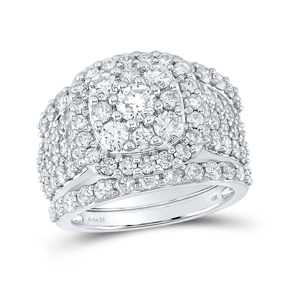 14kt White Gold Round Diamond Bridal Wedding Ring Band Set 3-3/4