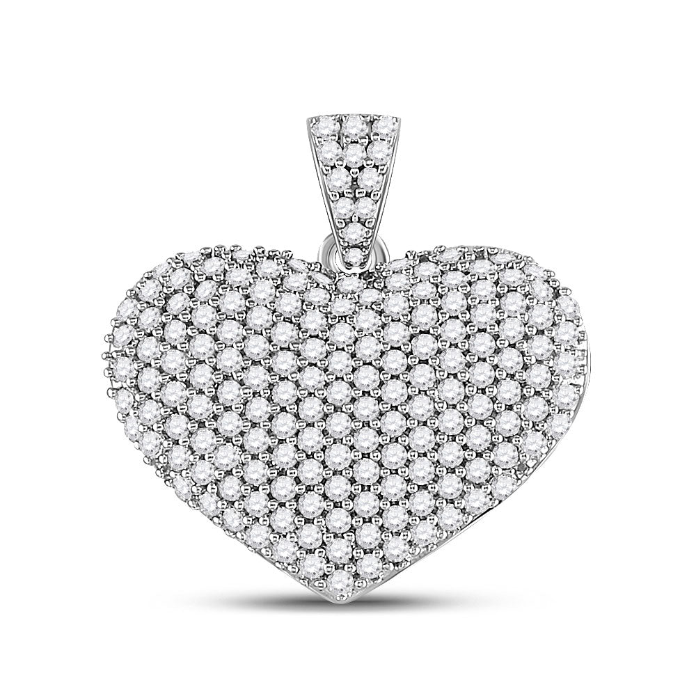 14kt White Gold Womens Round Diamond Charmed Heart Pendant 1 Cttw