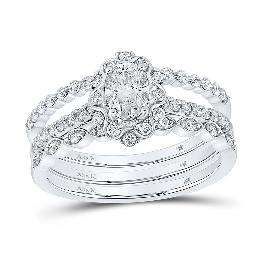 14kt White Gold Oval Diamond 3-Piece Bridal Wedding Ring Band Set