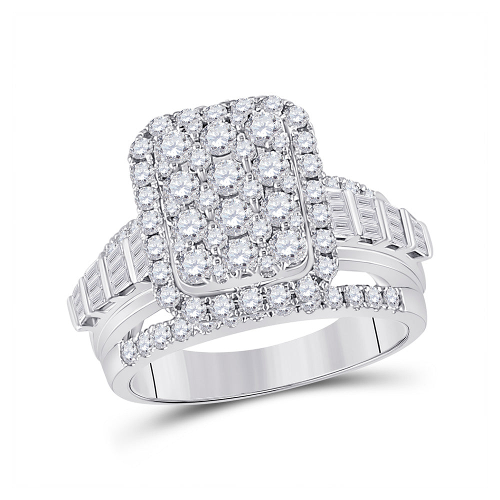 14kt White Gold Womens Round Diamond Rectangle Cluster Ring 1-3/4 Cttw