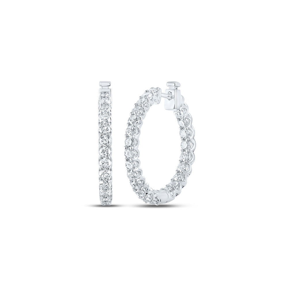 14kt White Gold Womens Round Diamond Hoop Earrings 3 Cttw