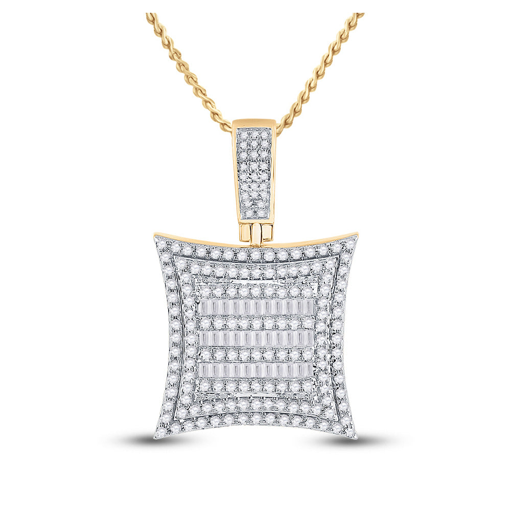 10kt Yellow Gold Mens Baguette Diamond Square Kite Charm Pendant 1-1/4 Cttw