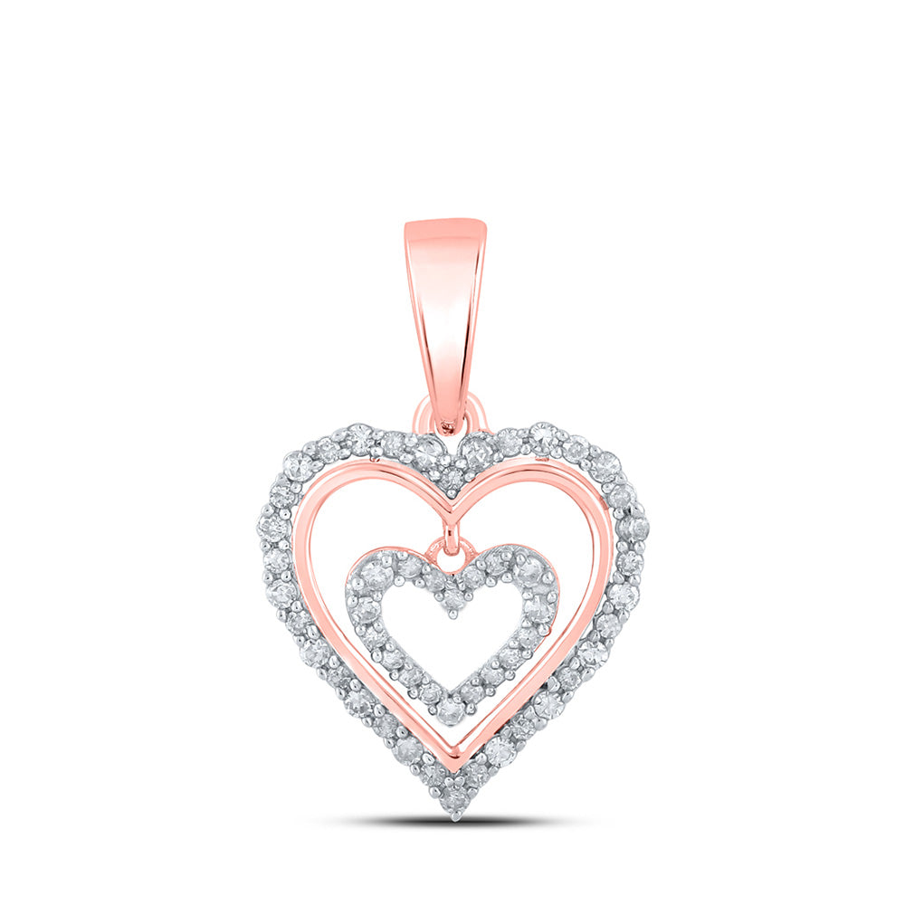 10kt Rose Gold Womens Round Diamond Heart Pendant 1/4 Cttw