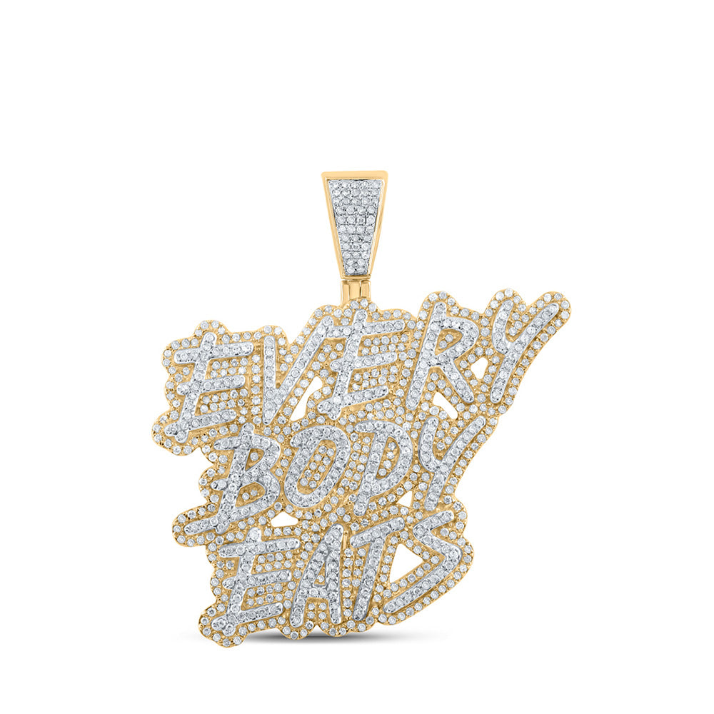 10kt Yellow Gold Mens Round Diamond Everybody Eats Charm Pendant 2 Cttw