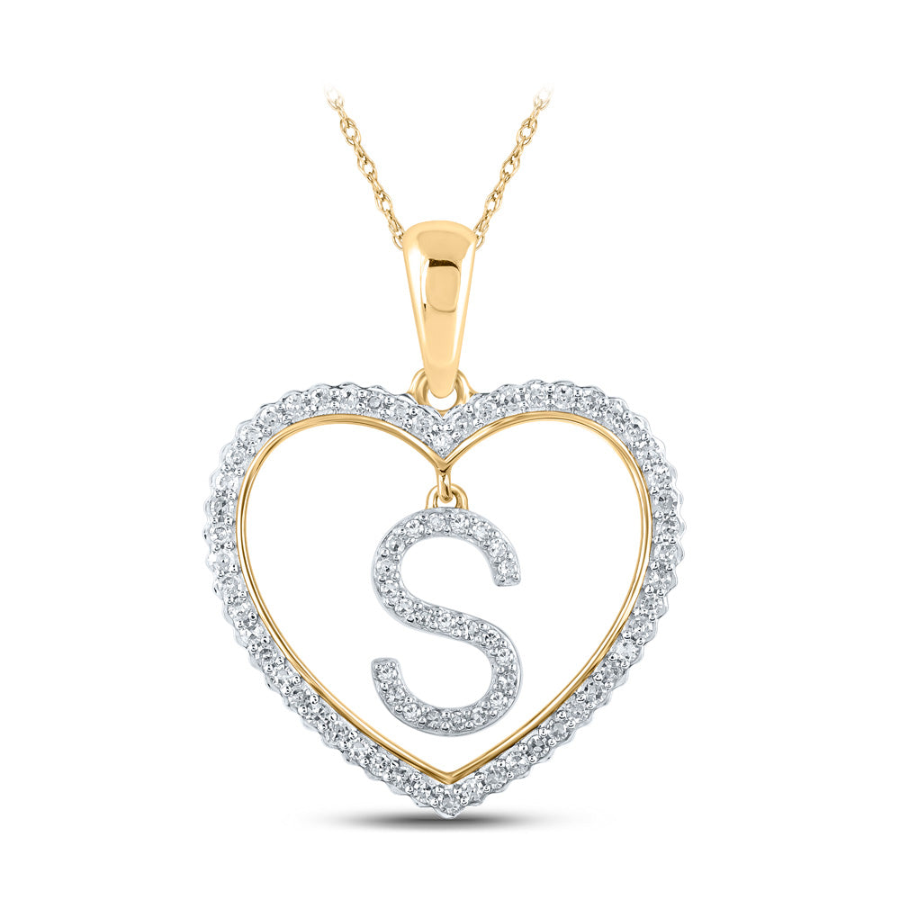 10kt Yellow Gold Womens Round Diamond Heart S Letter Pendant 1/4