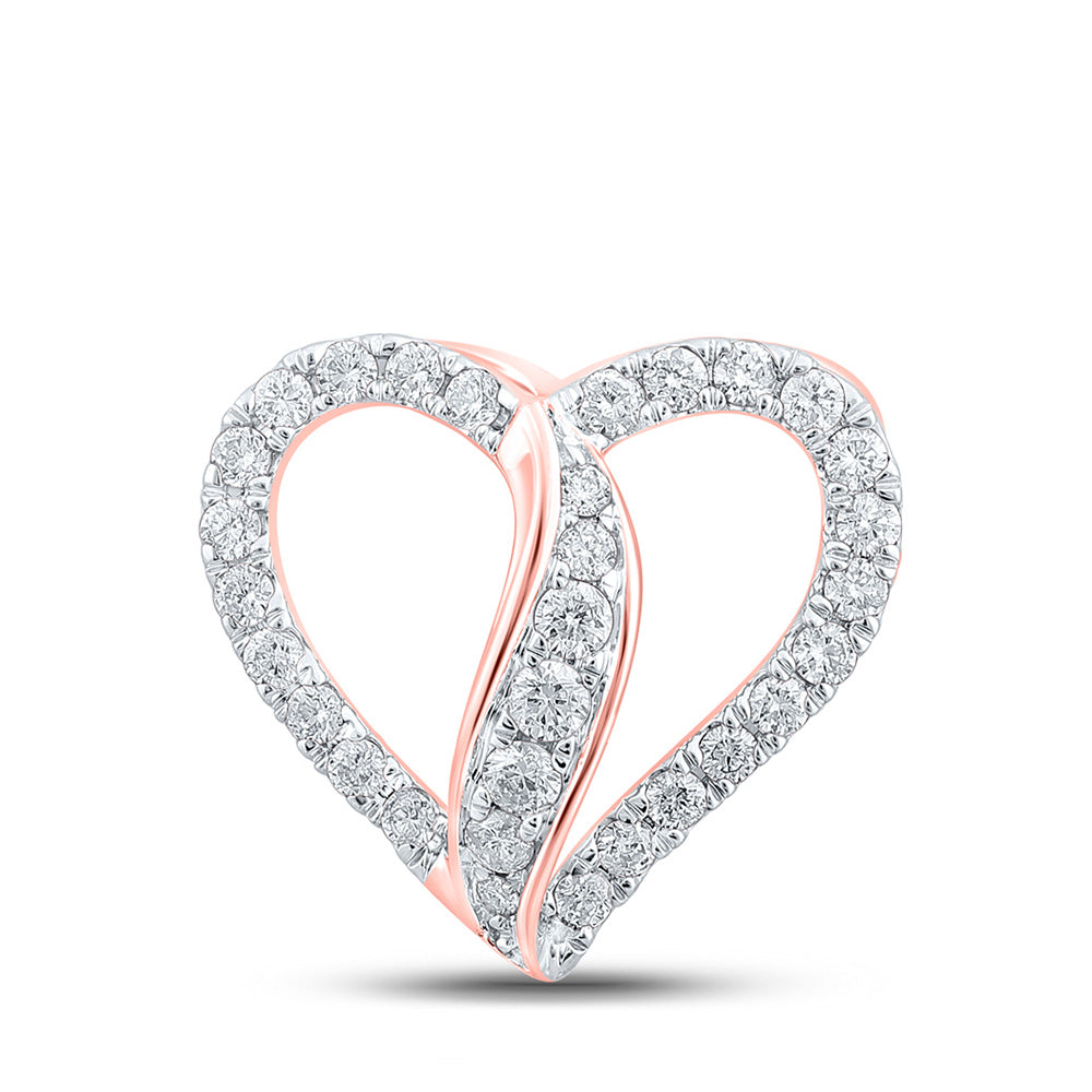 10kt Rose Gold Womens Round Diamond Heart Pendant 1/3 Cttw