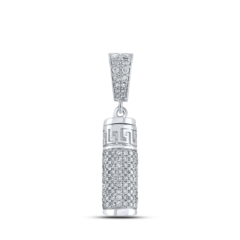 10kt White Gold Mens Round Diamond Urn Cylinder Charm Pendant 1 Cttw