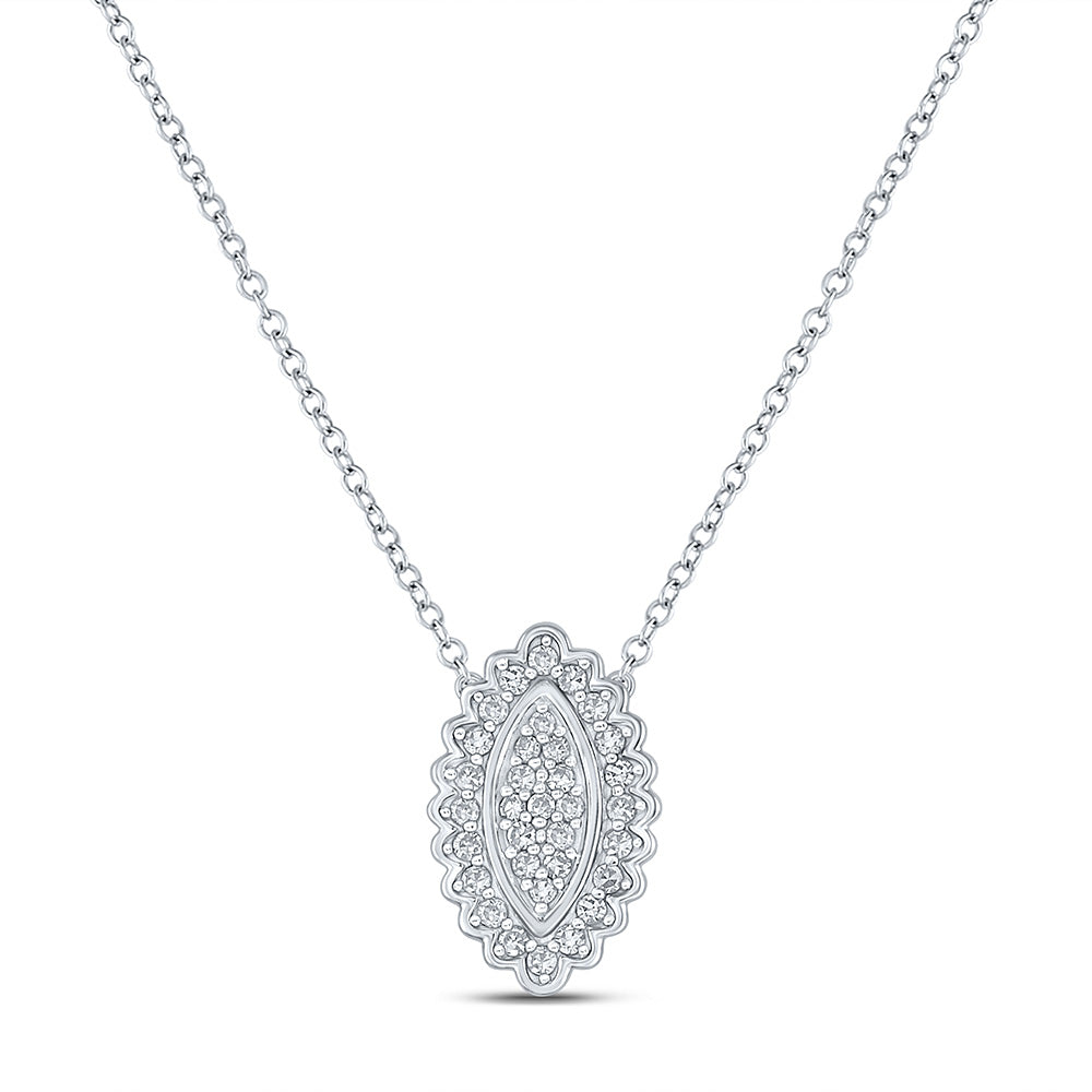 10kt White Gold Womens Round Diamond Vertical Oval Necklace 1/5 Cttw
