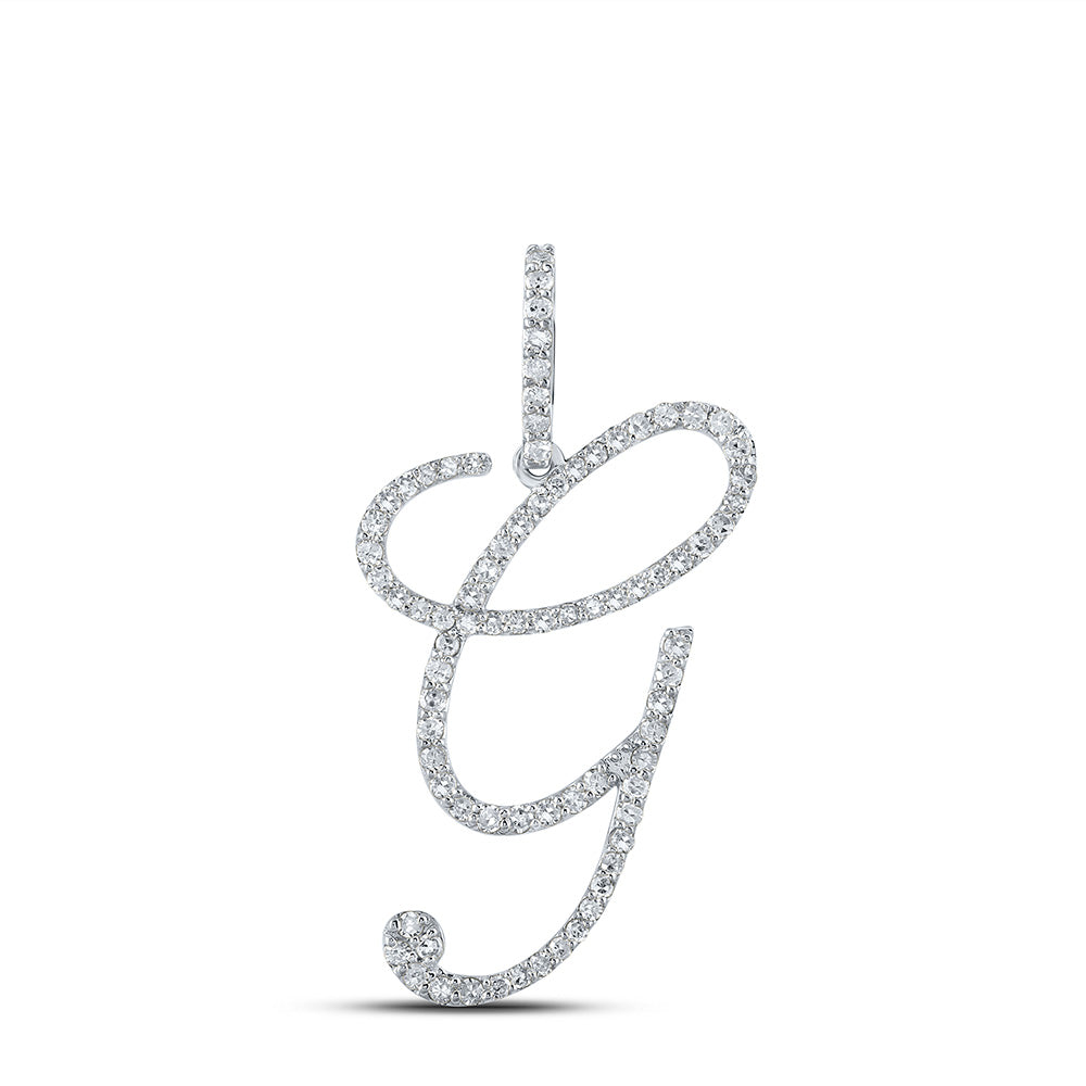 10kt White Gold Womens Round Diamond G Initial Letter Pendant 1/2 Cttw