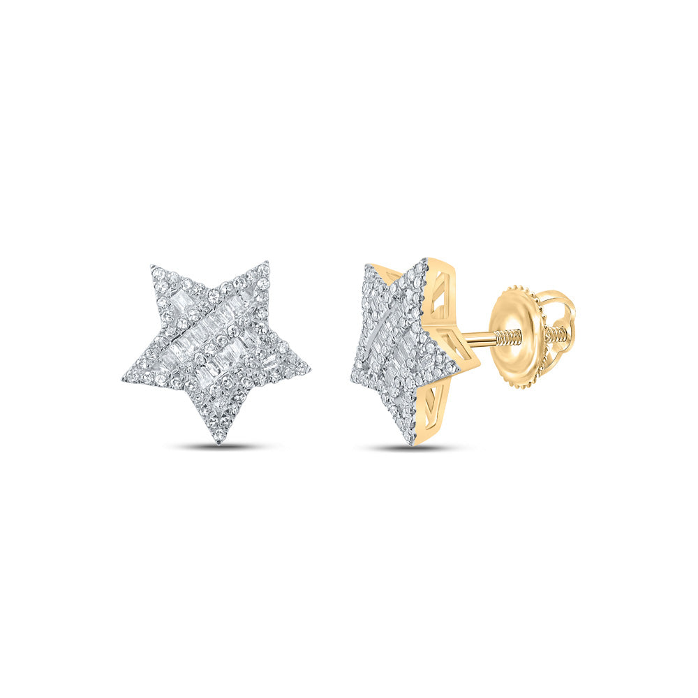 10kt Yellow Gold Womens Baguette Diamond Star Earrings 1/2 Cttw
