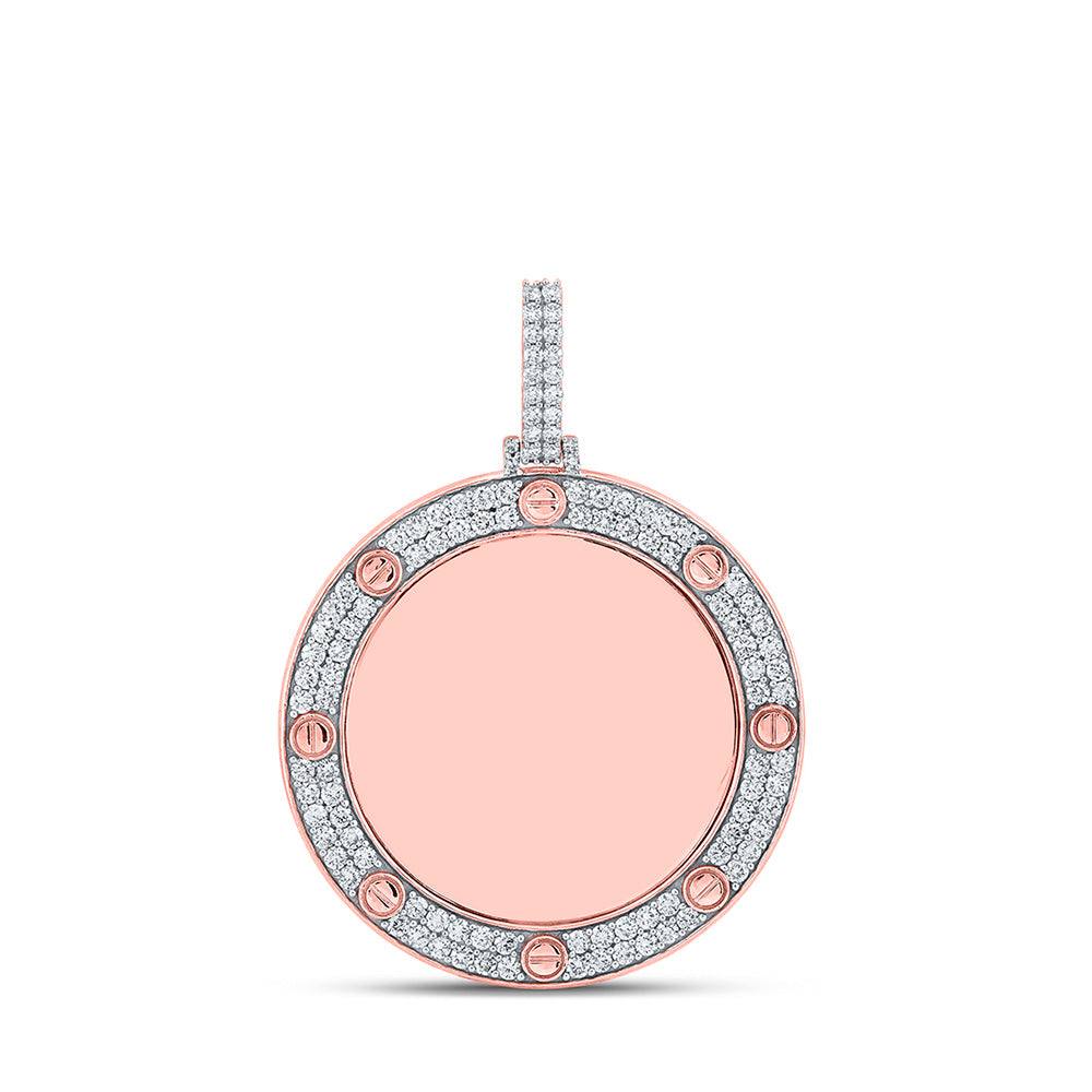10kt Rose Gold Mens Round Diamond Circle Memory Charm Pendant 2 Cttw
