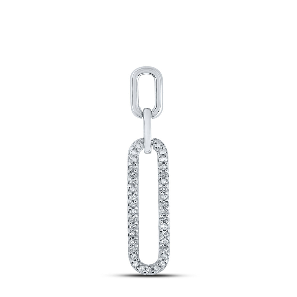 10kt White Gold Womens Round Diamond Oblong Fashion Pendant 1/8 Cttw