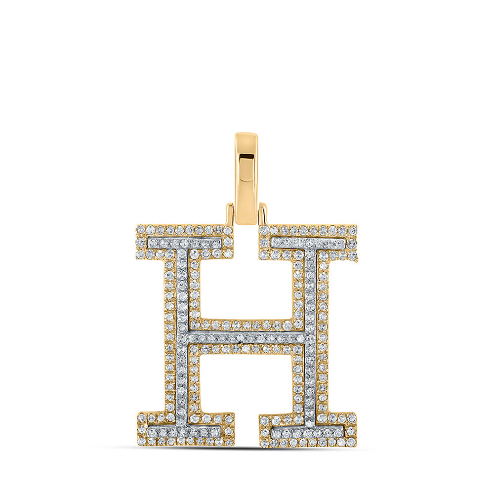 10kt Two-tone Gold Mens Round Diamond H Initial Letter Pendant 5/8 Cttw
