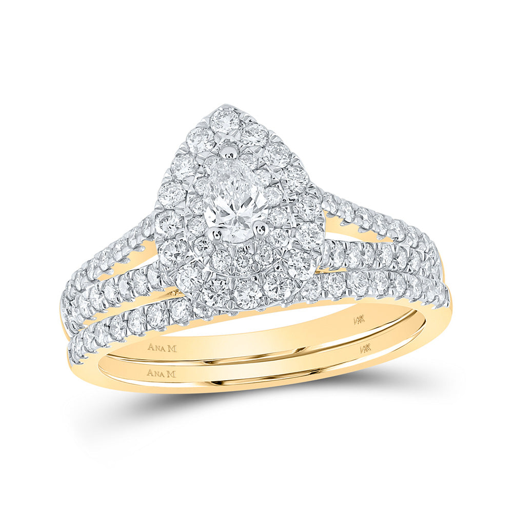 14kt Yellow Gold Pear Diamond Halo Bridal Wedding Ring Band Set 1 Cttw