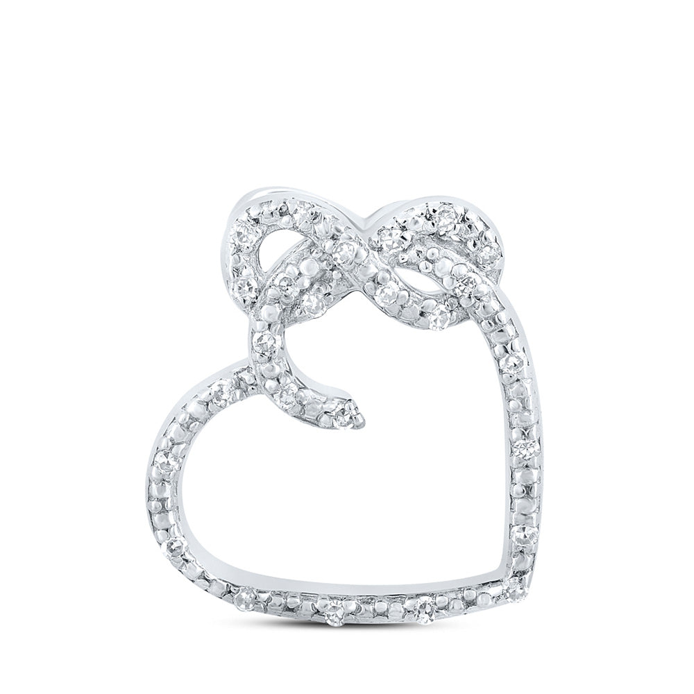 Sterling Silver Womens Round Diamond Infinity Heart Pendant 1/20 Cttw