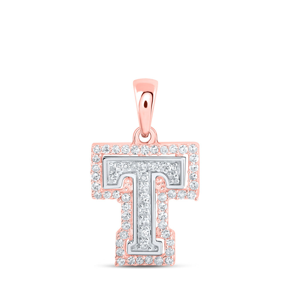 10kt Two-tone Gold Womens Round Diamond T Initial Letter Pendant 1/5 Cttw