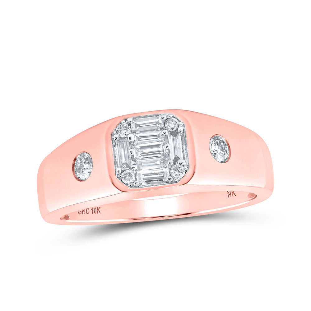 10kt Rose Gold Mens Baguette Diamond Band Ring 3/8 Cttw