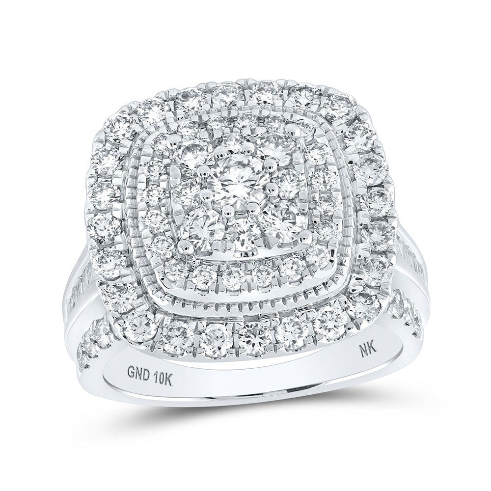 10kt White Gold Round Diamond Halo Square Bridal Wedding