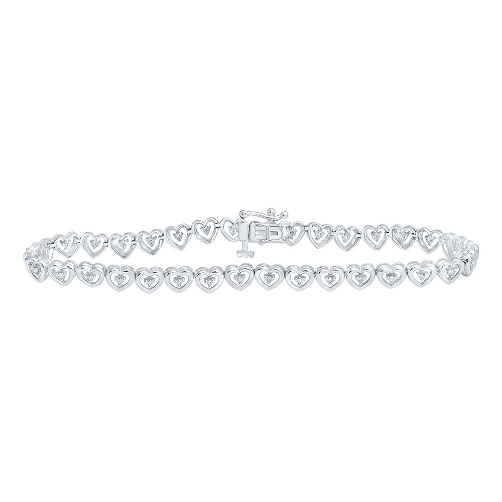 10kt White Gold Womens Round Diamond Heart Bracelet 1/4 Cttw