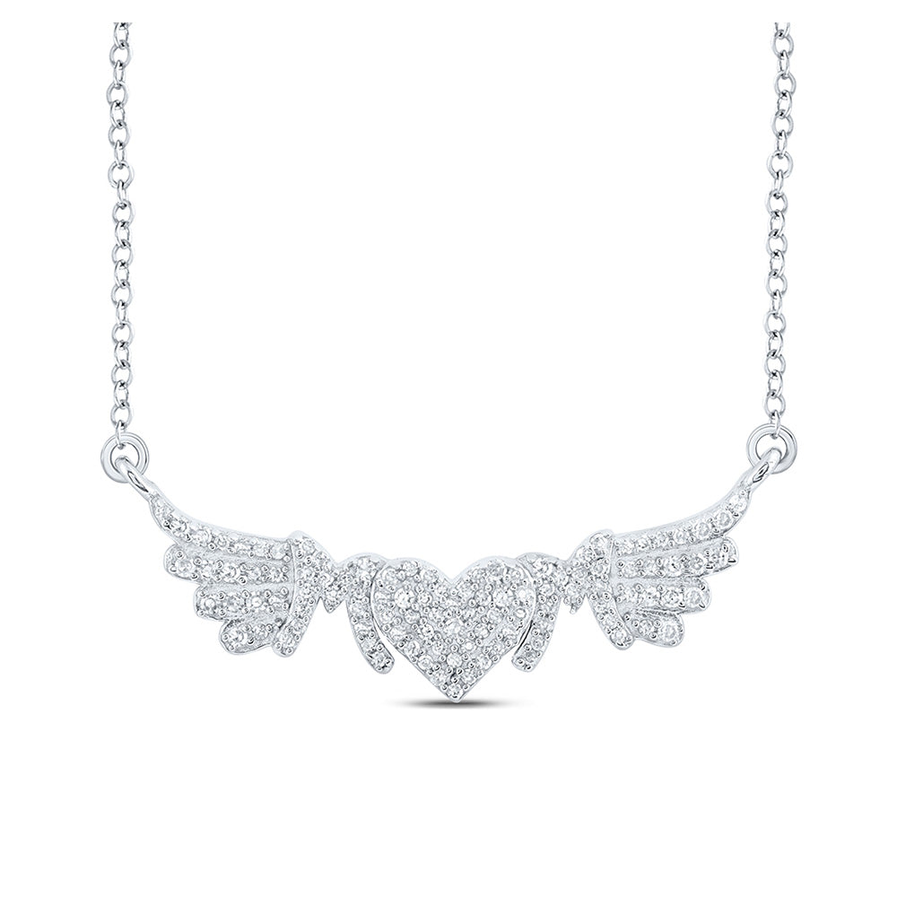 Sterling Silver Womens Round Diamond 18-inch Heart Wing Mom