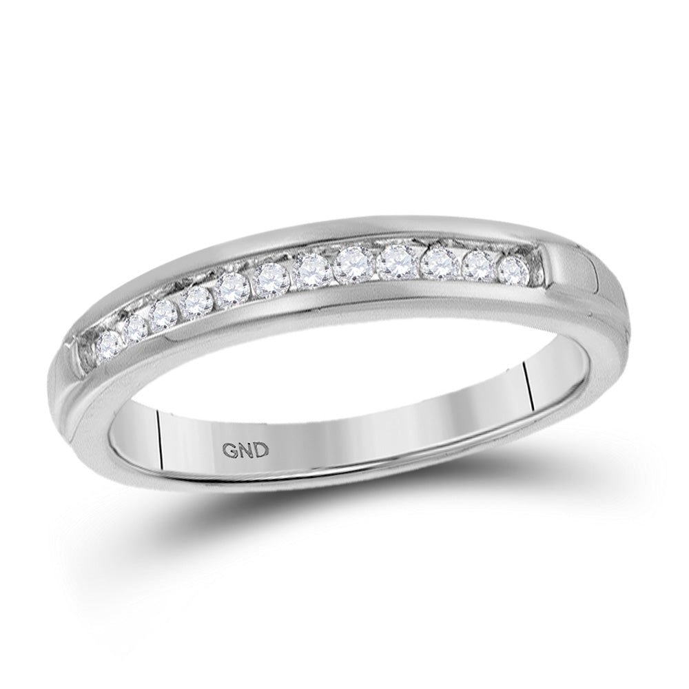 10kt White Gold Womens Round Diamond Single Row Band Ring 1/8 Cttw