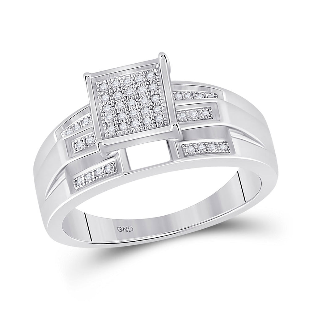 Sterling Silver Round Diamond Square Bridal Wedding Engagement