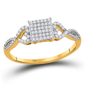 10kt Yellow Gold Round Diamond Square Cluster Ring 1/5 Cttw