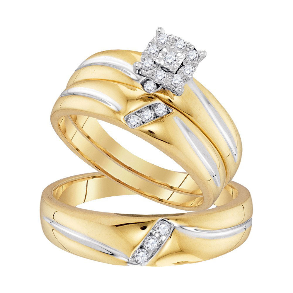 10kt Yellow Gold His Hers Round Diamond Solitaire Matching Wedding