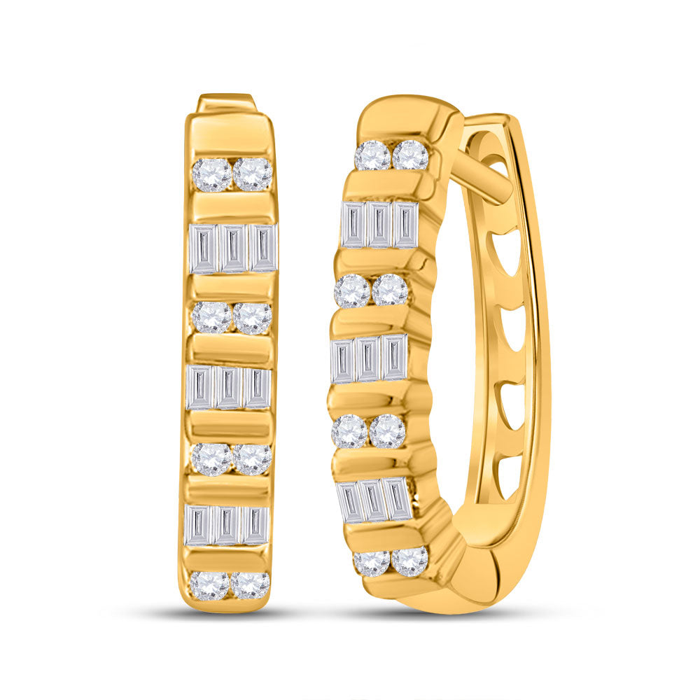 10kt Yellow Gold Womens Baguette Diamond Hoop Earrings 1/4 Cttw