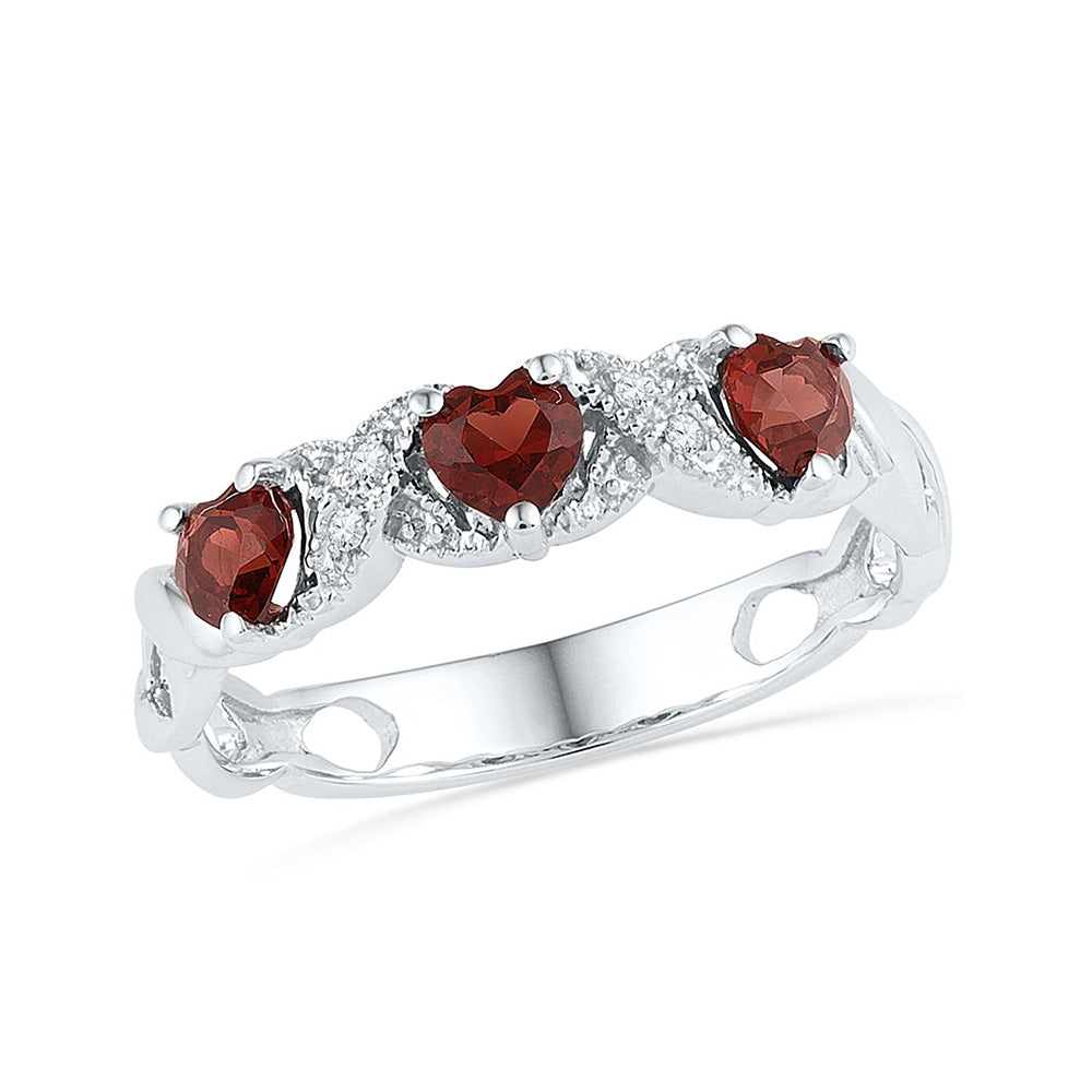 Sterling Silver Womens Heart Lab-Created Ruby Heart Ring 3/4 Cttw