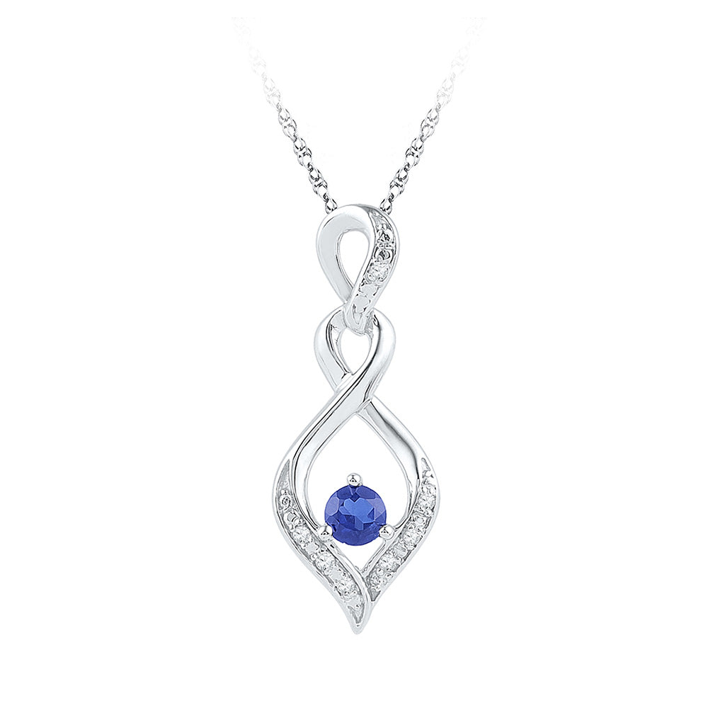 Sterling Silver Womens Round Lab-Created Blue Sapphire Solitaire Pendant 1/5 Cttw