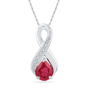 Sterling Silver Womens Pear Lab-Created Ruby Diamond Fashion Pendant 1-3/4 Cttw