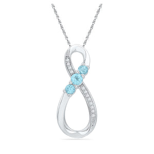 Sterling Silver Womens Round Lab-Created Blue Topaz 3-Stone Infinity Pendant 1/3 Cttw