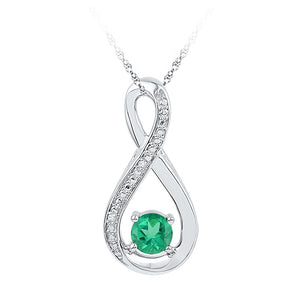 Sterling Silver Womens Round Lab-Created Emerald Fashion Pendant 1/2 Cttw