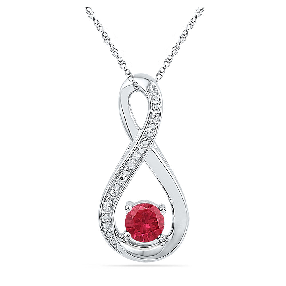 Sterling Silver Womens Round Lab-Created Ruby Diamond Fashion Pendant 5/8 Cttw