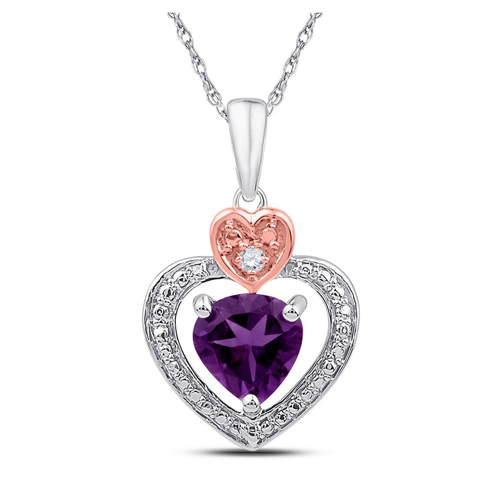 Sterling Silver Womens Heart Lab-Created Amethyst Heart Pendant 3/4 Cttw