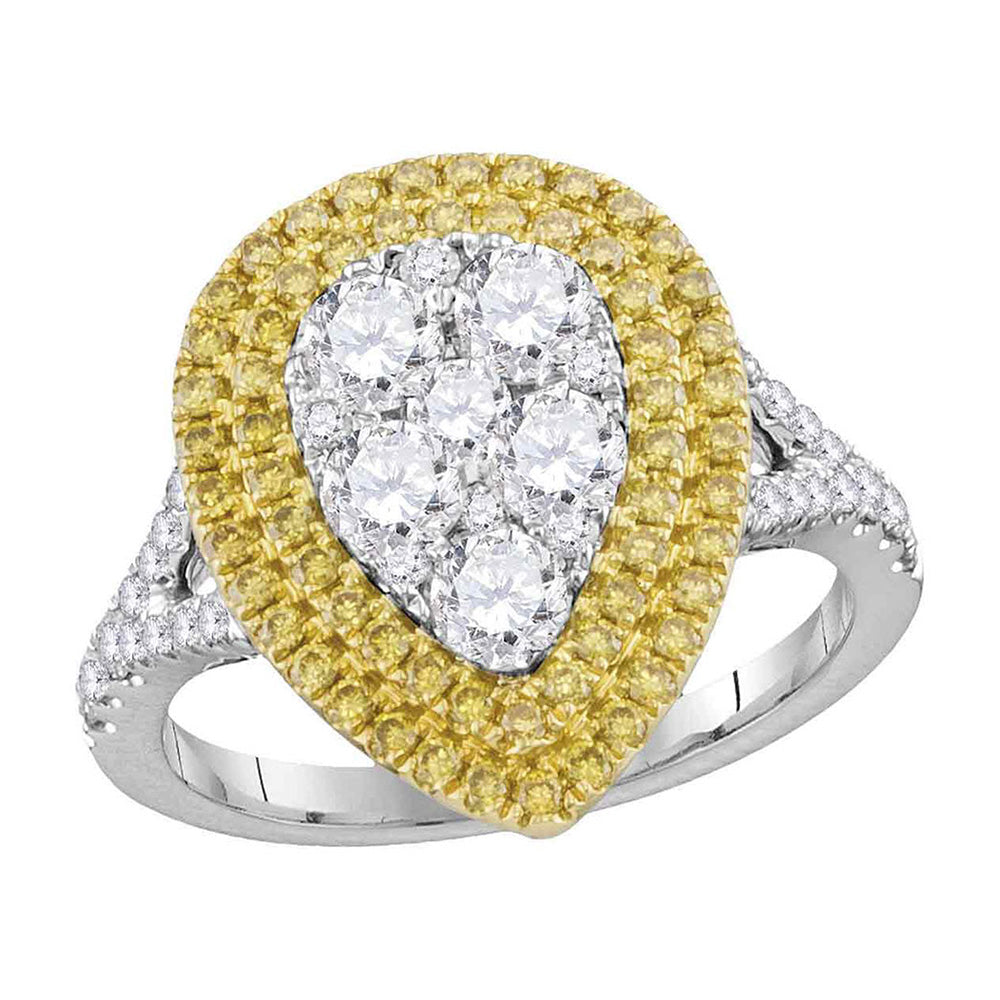 18kt White Gold Womens Round Yellow Diamond Cluster Ring 1-3/4 Cttw