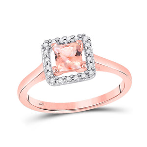 10kt Rose Gold Womens Princess Morganite Diamond Solitaire Ring 1/3 Cttw