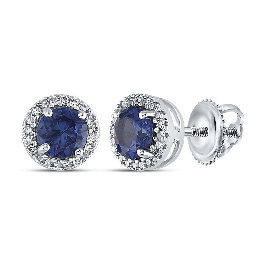 Sterling Silver Womens Round Lab-Created Blue Sapphire Stud Earrings 1-1/2 Cttw
